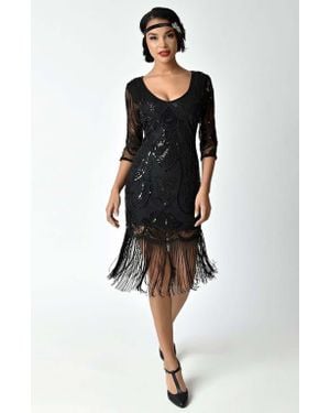 Unique Vintage 1920S Margaux Flapper Dress - Black