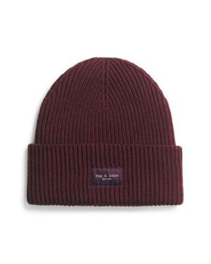 Rag & Bone Blake Logo Patch Wool Blend Rib Beanie - Red