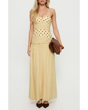Princess Polly Marguerite Halter Dot Print Maxi Dress - Natural