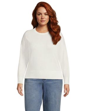 Lands' End Double Trim Cotton Crew Neck Sweater - White