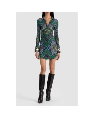 Alice + Olivia Freya Paisley Long Sleeve Minidress - Green