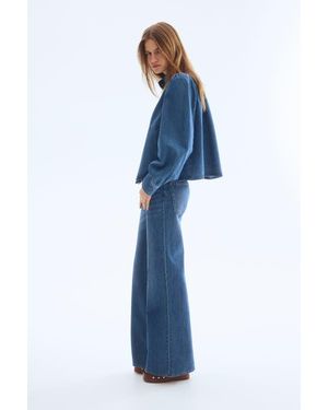 H&M Puff-Sleeved Twill Jacket - Blue