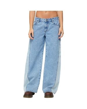 Edikted Genna Contrast Panel Low Rise Wide Leg Jeans - Blue