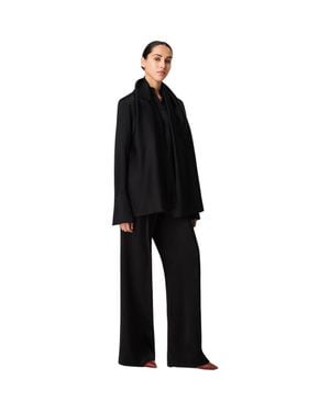 Another Tomorrow Band Collar Blouse With Scarf - Black