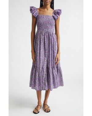 MILLE Olympia Smocked Midi Dress - Purple