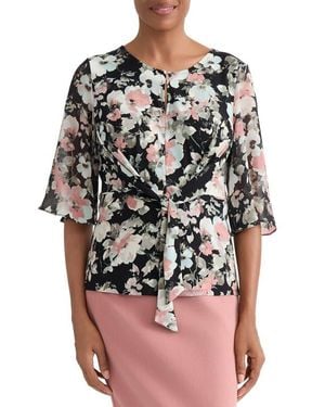 Kasper Floral Print Mixed Media Tie Waist Top - Multicolor