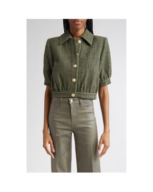 L'Agence Cove Short Sleeve Tweed Crop Jacket - Green
