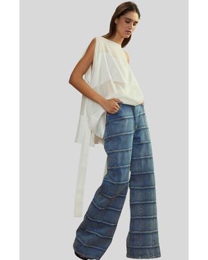 Cynthia Rowley Windowpane Wide-Leg Jeans - Blue