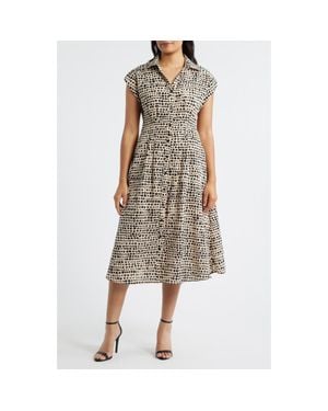 Julia Jordan Mixed Dot Print Midi Shirtdress - Brown