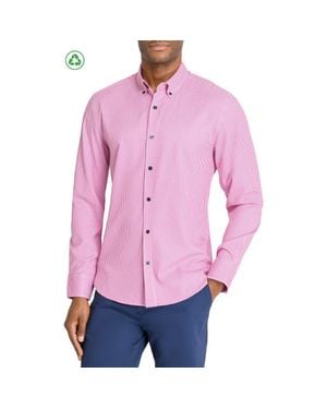 Con.struct Slim Fit Micro Plaid Recycled 4-Way Stretch Performance Long Sleeve Shirt - Pink