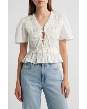 Rails Portia Smocked Ruffle Cotton Blend Crop Top - Blue