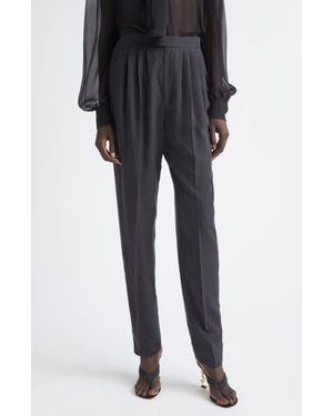 Saint Laurent Tailored Silk Straight Leg Pants - Blue
