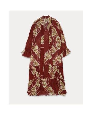 Fortela Aradia Floral Printed Silk Caftan Dress - Red