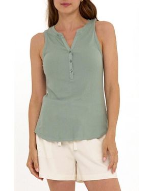 Threads For Thought Akia Feather Ribbed Henley Tank - Green