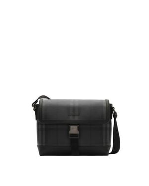 Burberry Small City Check Clip Messenger Bag - Black