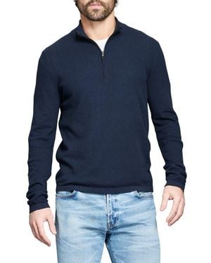 Billy Reid Fine Guage Texture Cotton Blend Quarter Zip Sweater - Blue