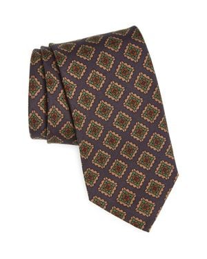 Drake's Flower Stamps Wool & Silk Tie - Brown