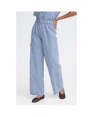 Ichi Check Print Wide Leg Pants - Blue