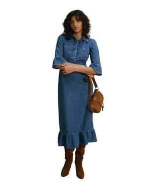 Mint Velvet Ruffle Hem Denim Midi Dress - Blue