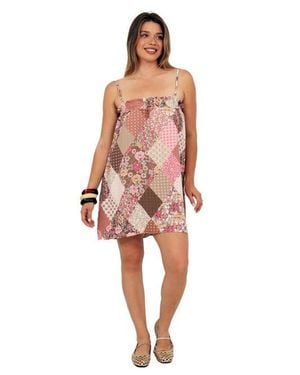 24seven Comfort Apparel Essential Patchwork Spaghetti Strap Smocked A-Line Pocket Mini Dress - Pink