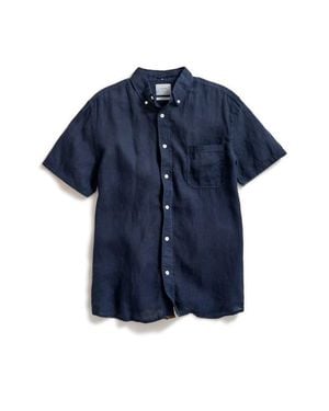 Billy Reid Tuscumbia Standard Fit Short Sleeve Linen Button-Down Shirt - Blue