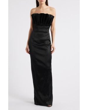 SAU LEE Noah Strapless Satin Gown - Black