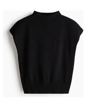 H&M Cap-Sleeved Fine-Knit Top - Black
