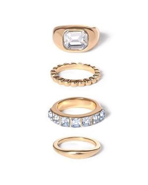 Jessica Simpson Tone Ring Set Of 4 With Rhinestones - Metallic