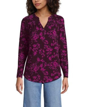 Lands' End Long Sleeve Lightweight Jersey Notch Neck Tunic Top - Red