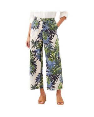 Karen Kane Floral Print Stretch Cotton Drawstring Wide Leg Pants - Blue