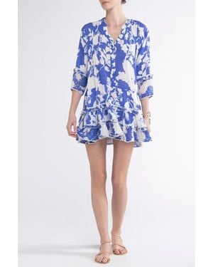 Sunday Saint Tropez Bella Ciao Cover-Up Flower Mini Dress - Blue