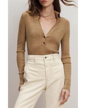 Veronica Beard Rouni Johnny Collar Wool Sweater - Natural
