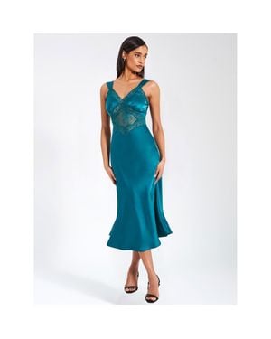 Miss Circle Perley Satin And Lace Midi Dress - Blue