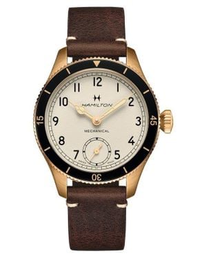 Hamilton Khaki Aviation Pilot Pioneer Bronze Leather Strap Watch, 43Mm - Black