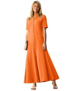 Jessica London Stretch Cotton Button Front Maxi Dress - Orange