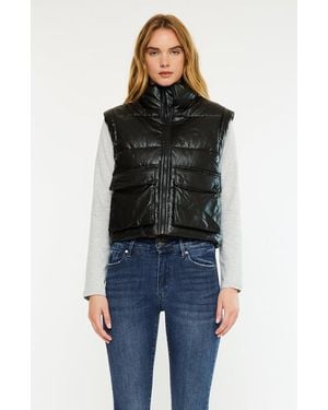 Kancan Obsidian Cropped Faux Leather Puffer Vest - Black