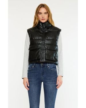 Kancan Obsidian Cropped Faux Leather Puffer Vest - Black
