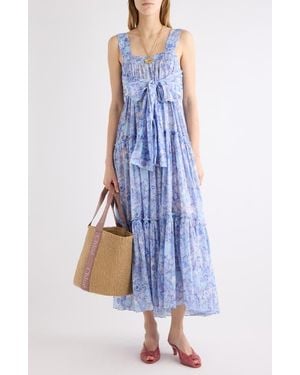 Chloé Floral Tiered Cotton Voile Maxi Dress - Blue