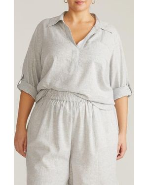 UNIVERSAL STANDARD Button Back Linen Blend Polo - Gray