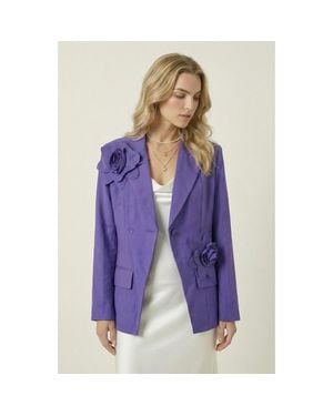 Modenaire 3D Floral Appliqué Tailored Blazer - Purple