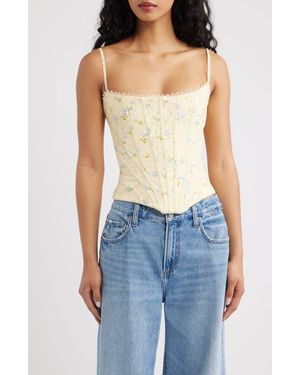 House Of Cb Kikki Bow Crop Lace-Up Stretch Cotton Twill Corset Top