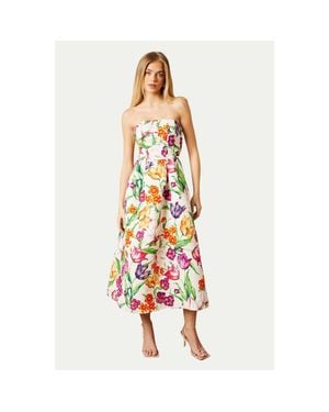 Oasis Floral Twill Strapless Midi Dress - White