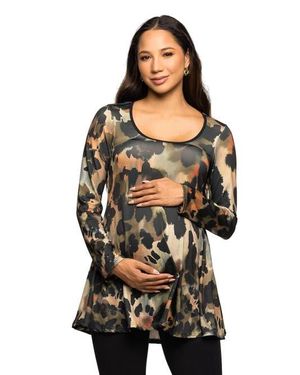 24seven Comfort Apparel Long Sleeve Scoop Neck A-Line Top - Black