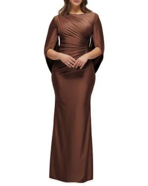 After Six Cape Sleeve Satin Gown - Brown
