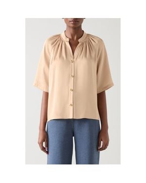 LK Bennett Amber Short Sleeve Button-Up Shirt - Blue