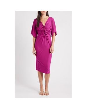 Loveappella Twist Front Knit Midi Dress - Purple