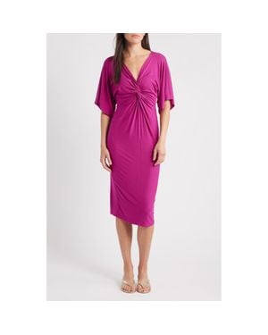 Loveappella Twist Front Knit Midi Dress - Purple