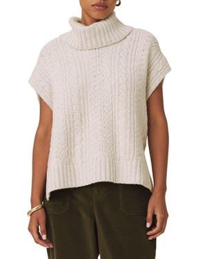 Splendid Rosalina Cable Stitch Short Sleeve Turtleneck Sweater - White