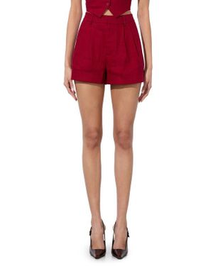 Alice + Olivia Conry Cuff Linen Blend Shorts - Red