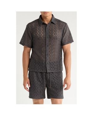 Honor The Gift Open Stitch Short Sleeve Button-Up Shirt - Black